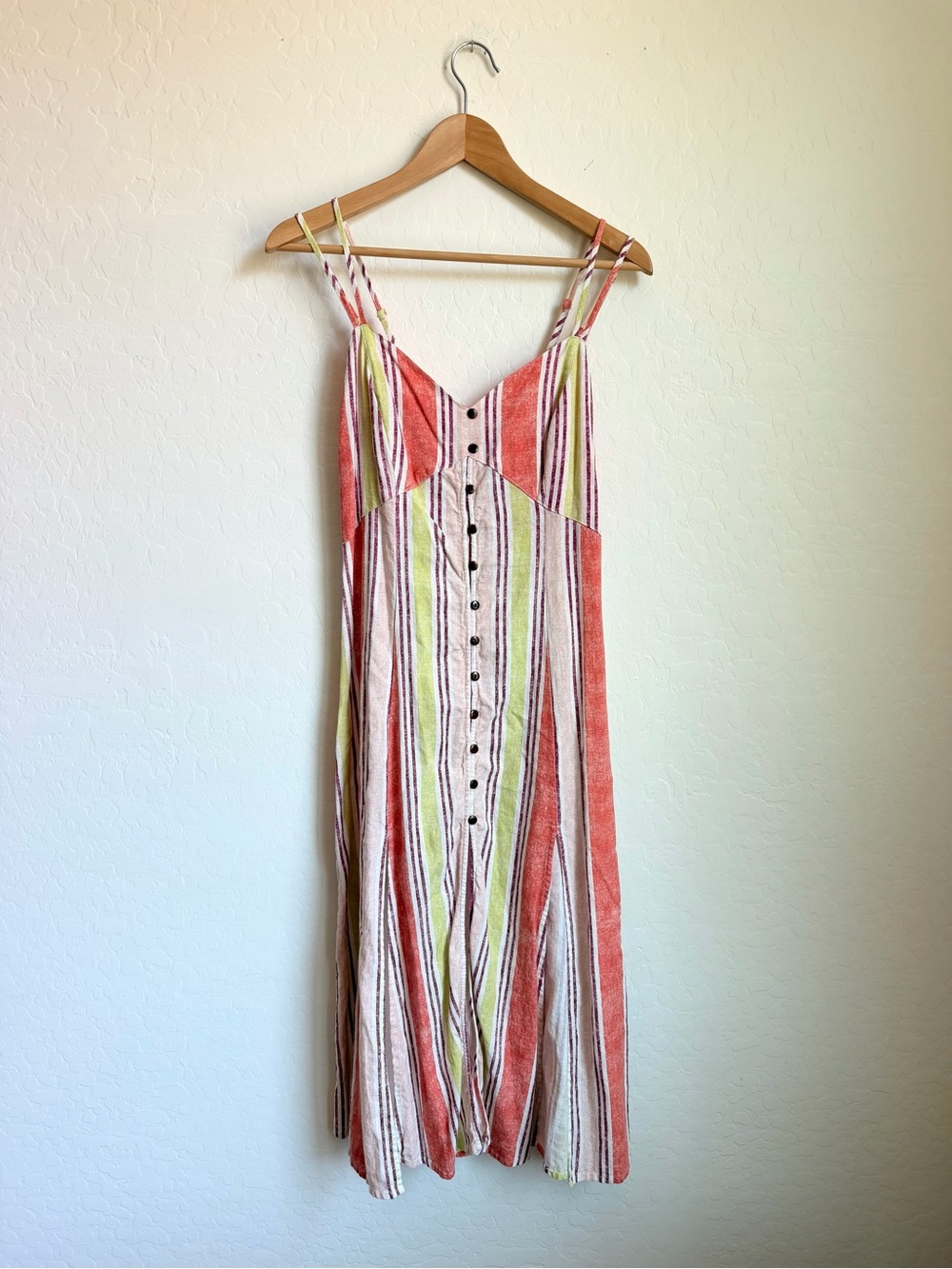 Band of Gypsies Coral and Lime Striped Midi Dress